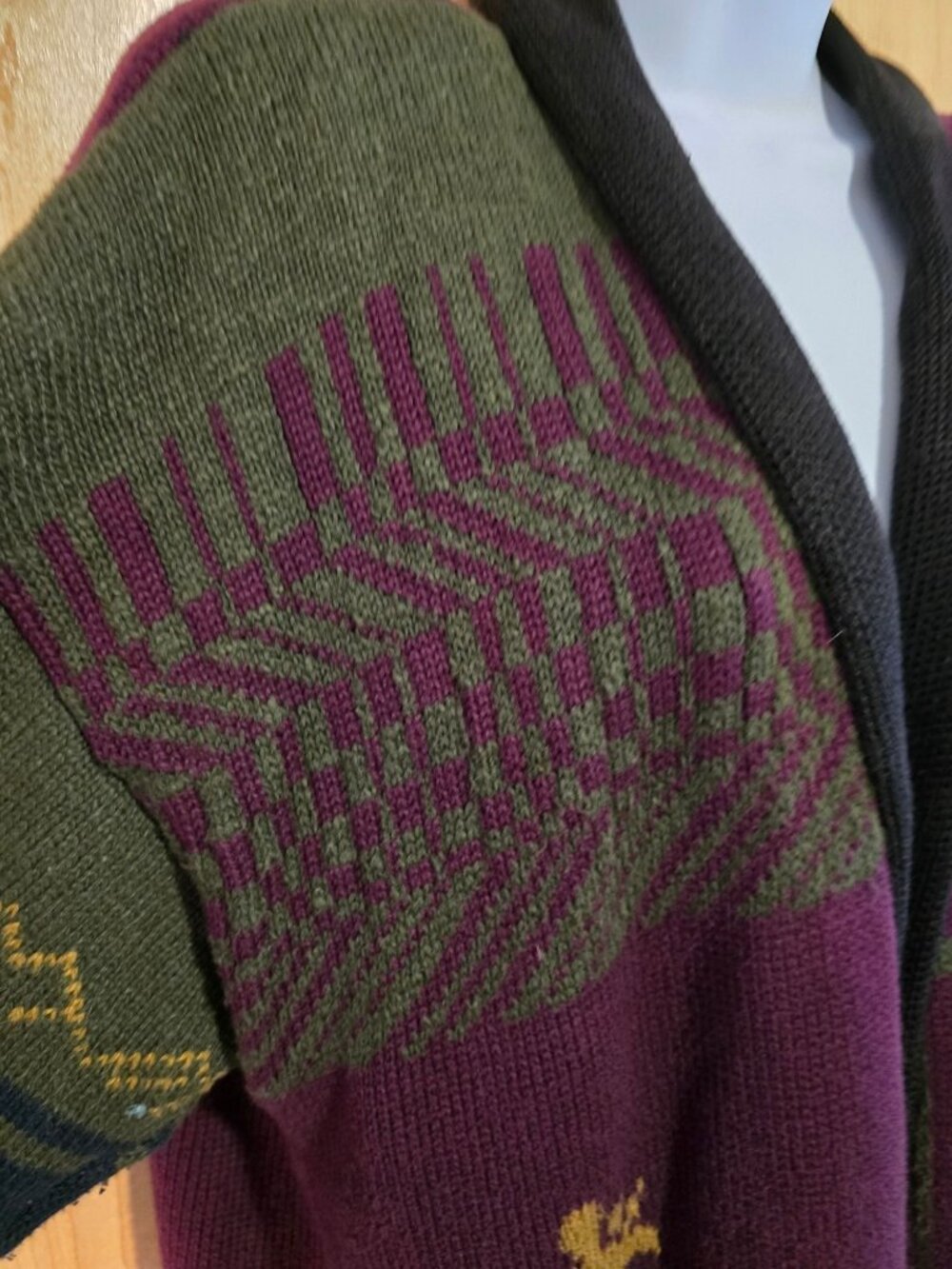 Colorful Birds & Moose Patterned Long Knit Sweater Cardigan ski warm winter - Picture 5 of 15